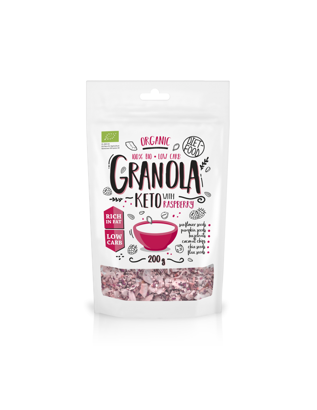 DIET FOOD Keto granola z malinami BIO
