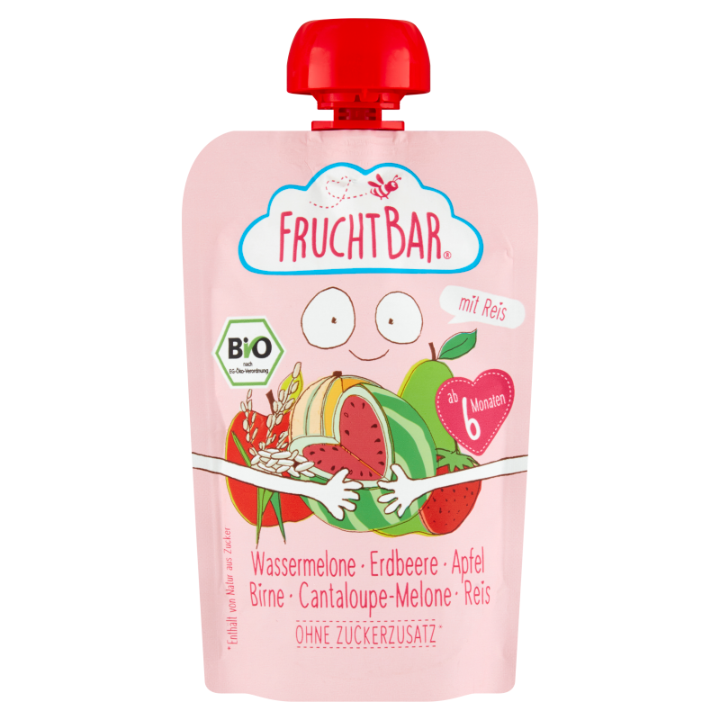 FRUCHTBAR Mus jabłko, gruszka, truskawka, arbuzowy, melon, ryż BIO