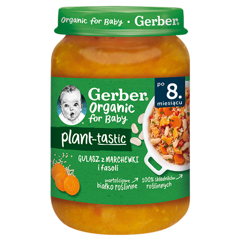 GERBER Organic Plant-tastic Gulasz z marchewki i fasoli dla niemowląt po 8. miesiącu BIO frisco.pl