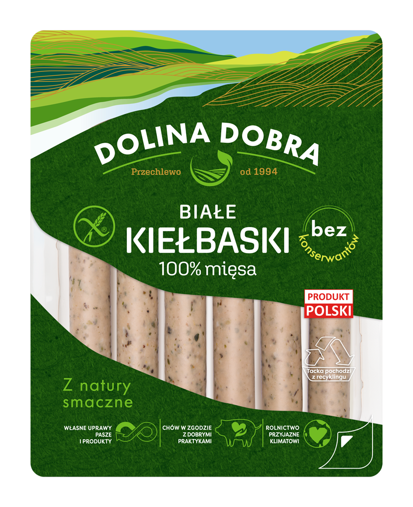 DOLINA DOBRA Kiełbaski białe 100 % mięsa bez konserwantów