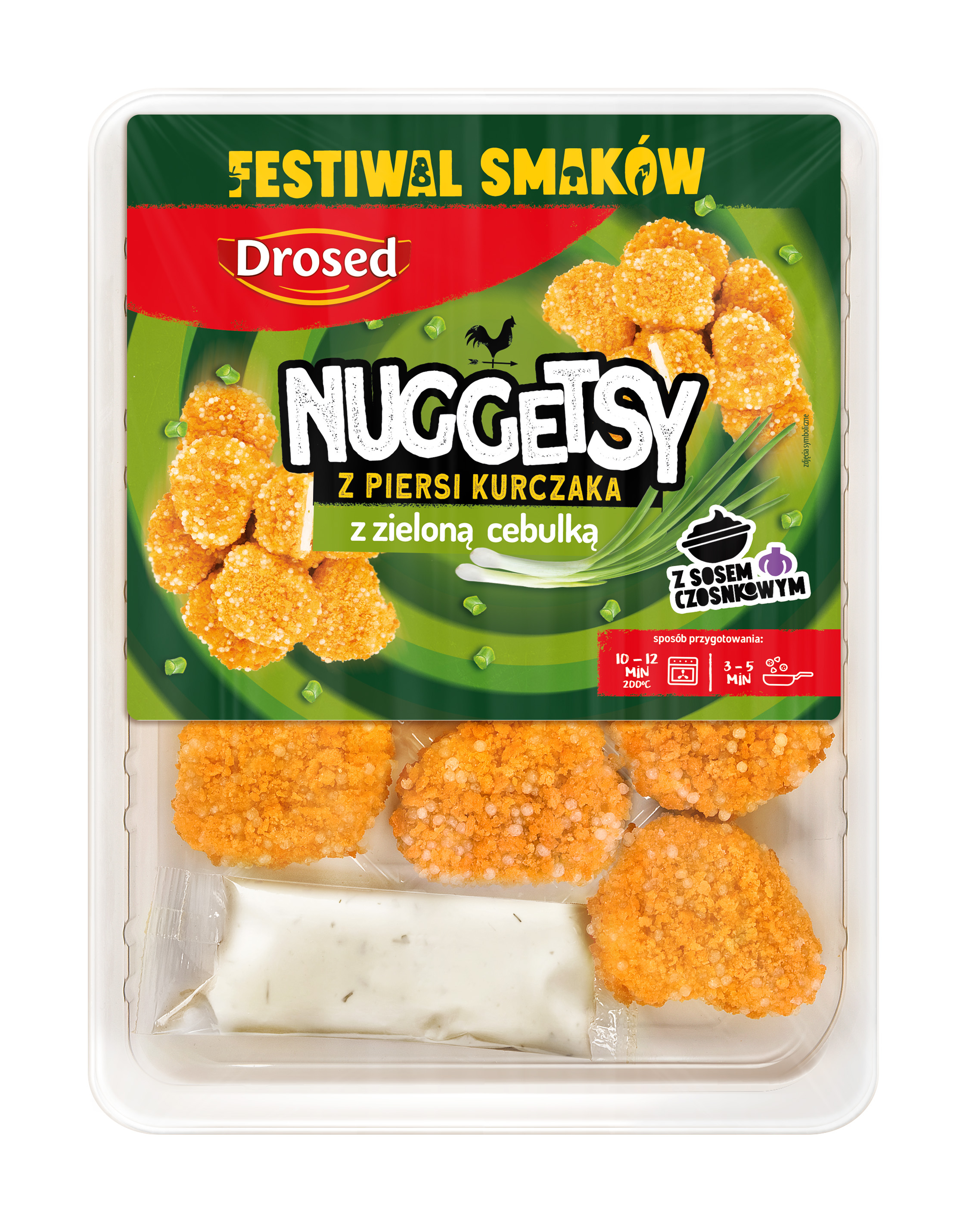 DROSED Nuggetsy z piersi z kurczaka z zielona cebulką + sos czosnkowy