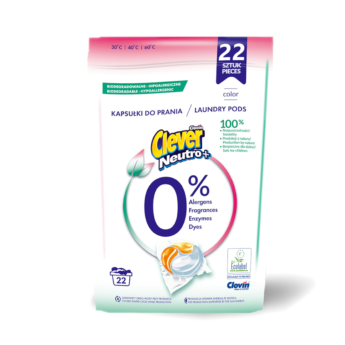 Clever Neutro Hipoalergiczne kapsułki do prania koloru 22 szt.