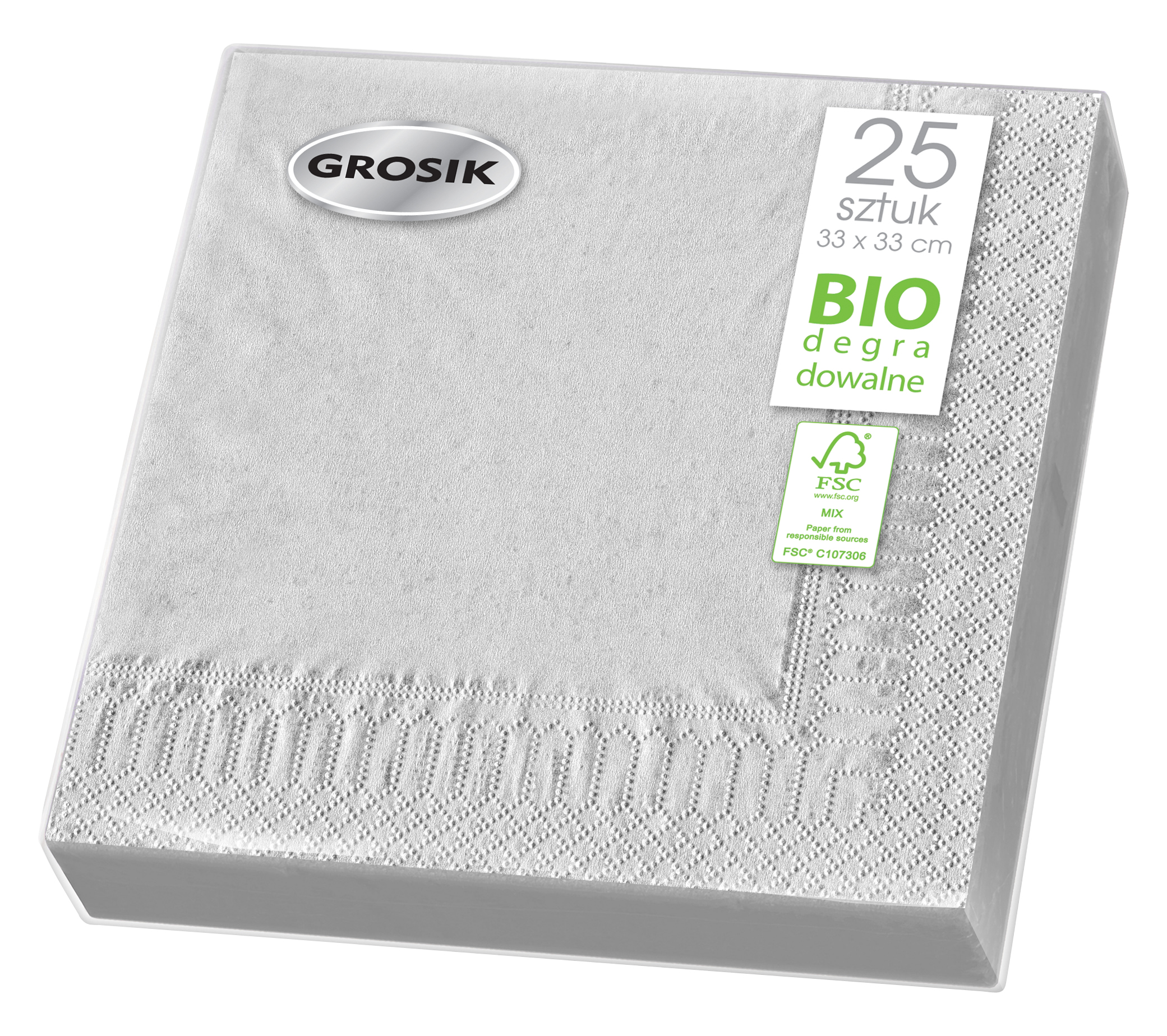GROSIK Serwetki stołowe srebrne 33x33 cm 25 szt