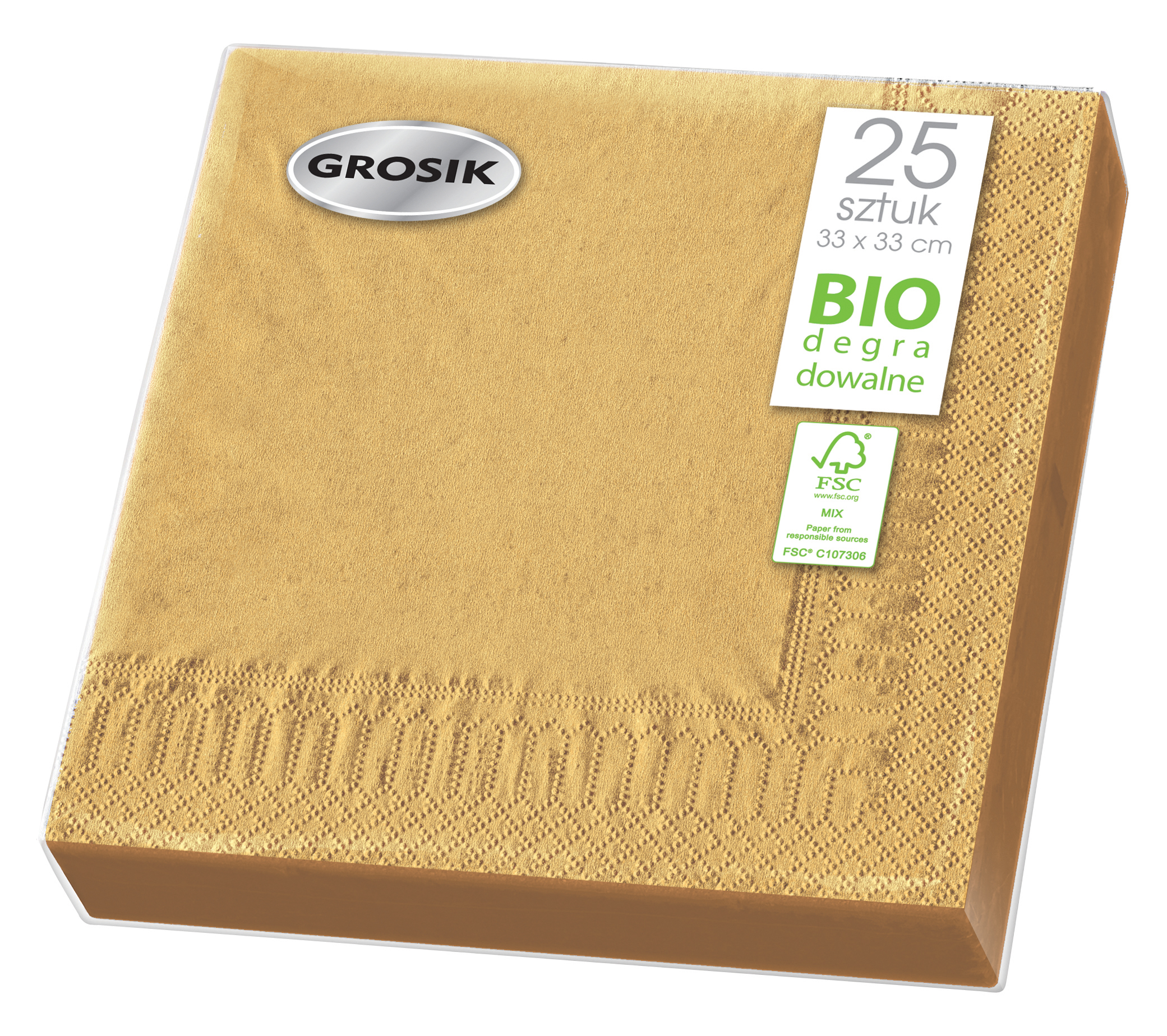 GROSIK Serwetki stołowe złote 33x33 cm 25 szt