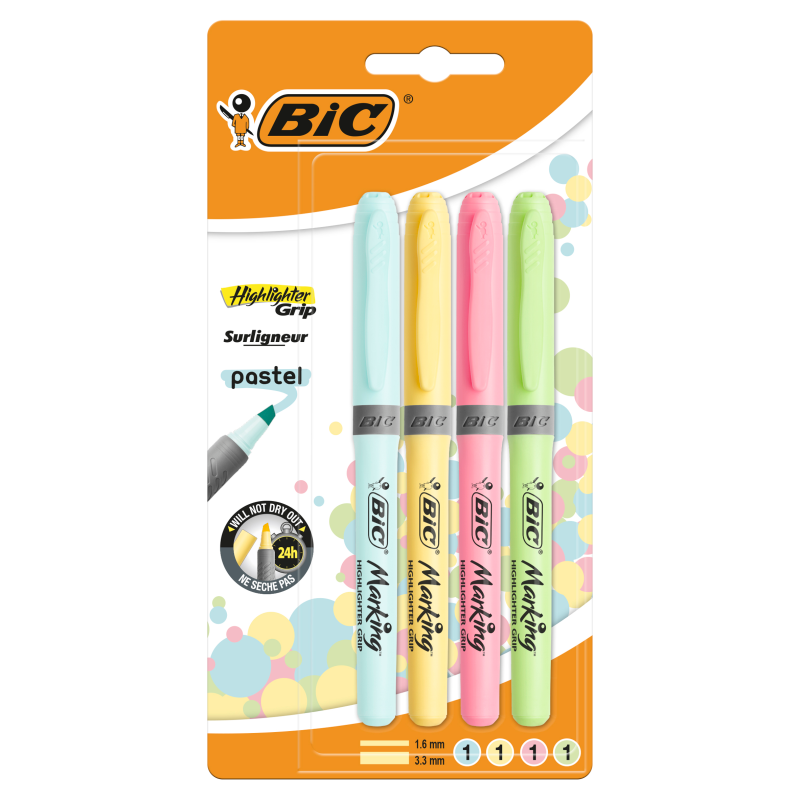 BIC Highlighter Grip Pastel Zakreślacz mix Blister 4szt frisco.pl