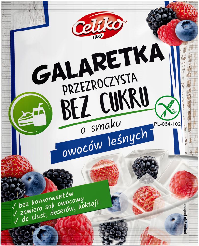 CELIKO Galaretka przezroczysta o smaku owoców leśnych (bez cukru) bezglutenowa