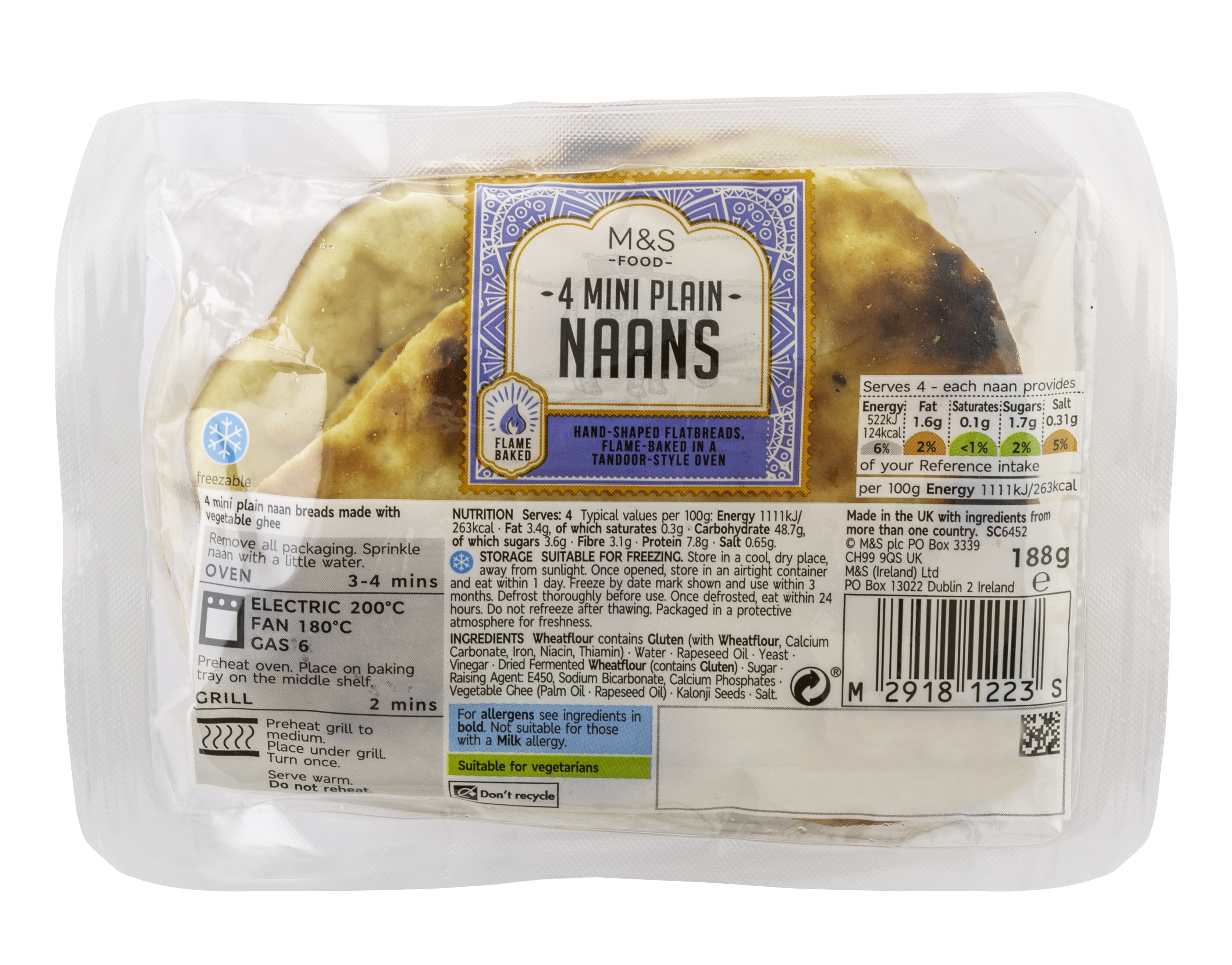 MARKS & SPENCER Mini chlebki pszenne naan (4 szt.)