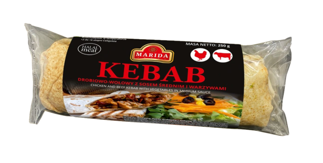 MARIDA Kebab drobiowo- wołowy w picie z sosem średnim i bukietem warzyw