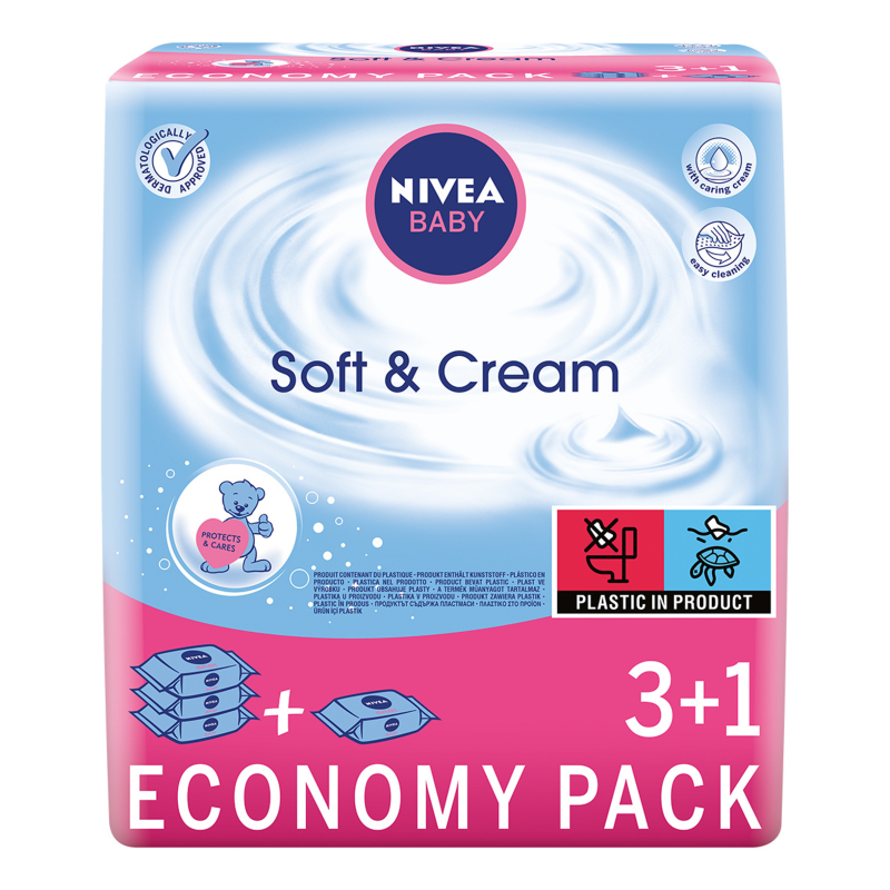 NIVEA Baby Chusteczki Soft&Cream 4x63 szt. 3 OPAKOWANIA + 1 GRATIS! frisco.pl