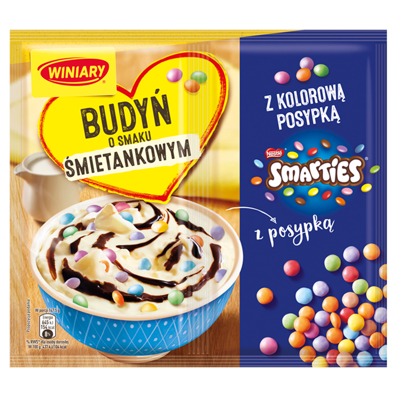 WINIARY Budyń o smaku śmietankowym z kolorową posypką Smarties frisco.pl
