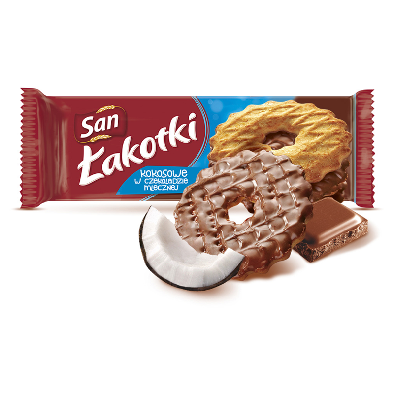 SAN Łakotki Ciastka kokosowe w czekoladzie mlecznej