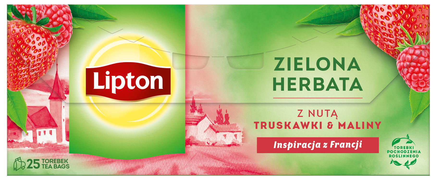 LIPTON Herbata zielona aromatyzowana Malina i Truskawka 25 torebek ex. frisco.pl