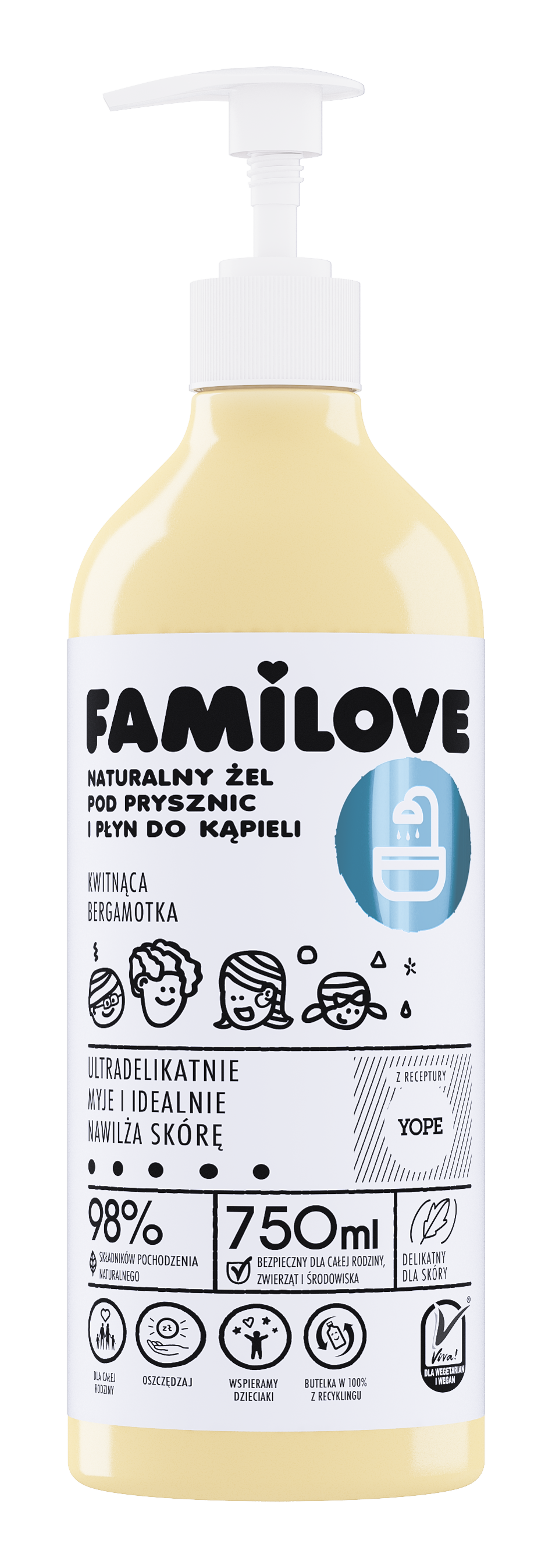 YOPE Familove Naturalny żel pod prysznic i płyn do kąpieli Kwitnąca Bergamotka