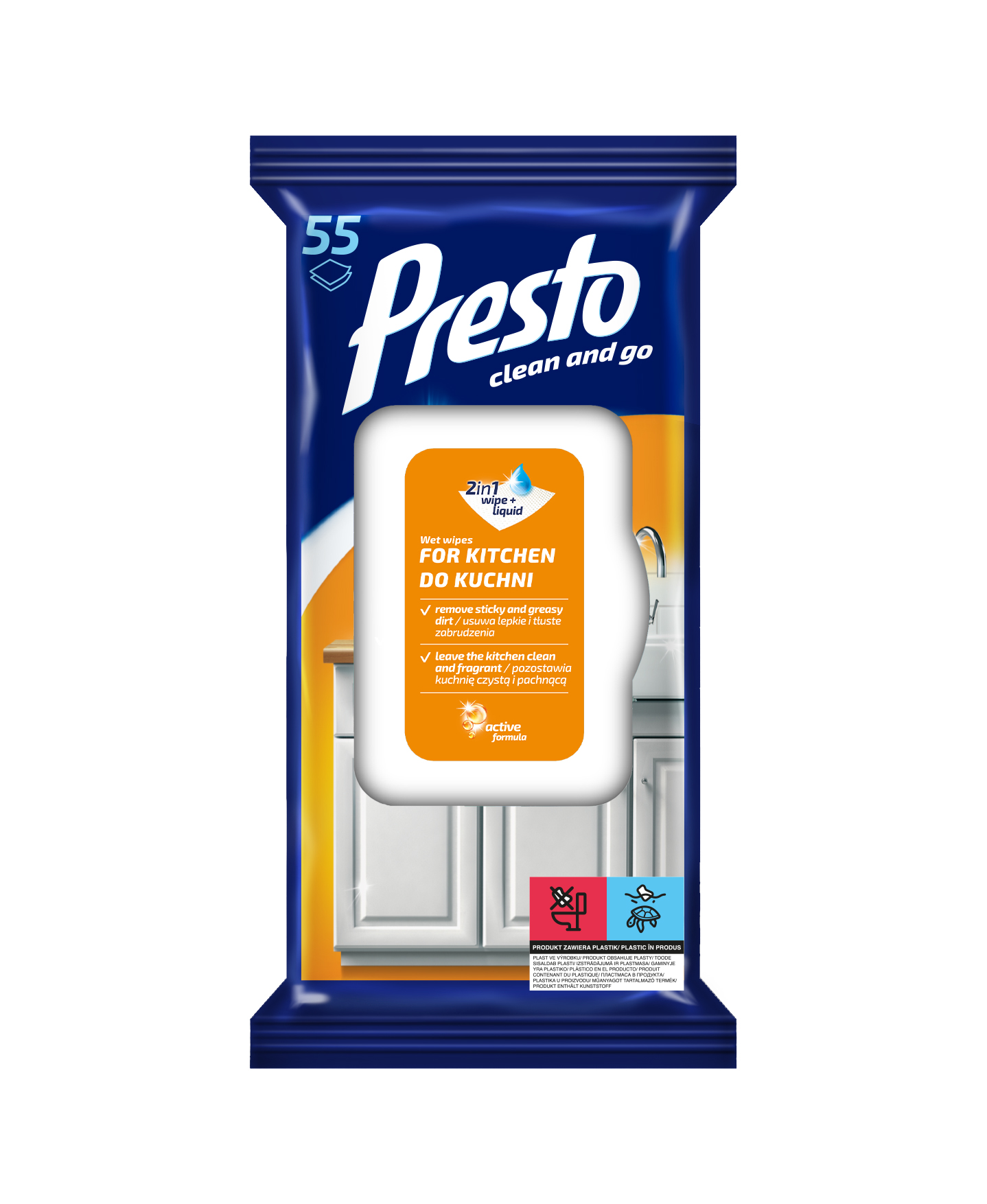 PRESTO Ściereczki nawilżane do kuchni 55 szt.
