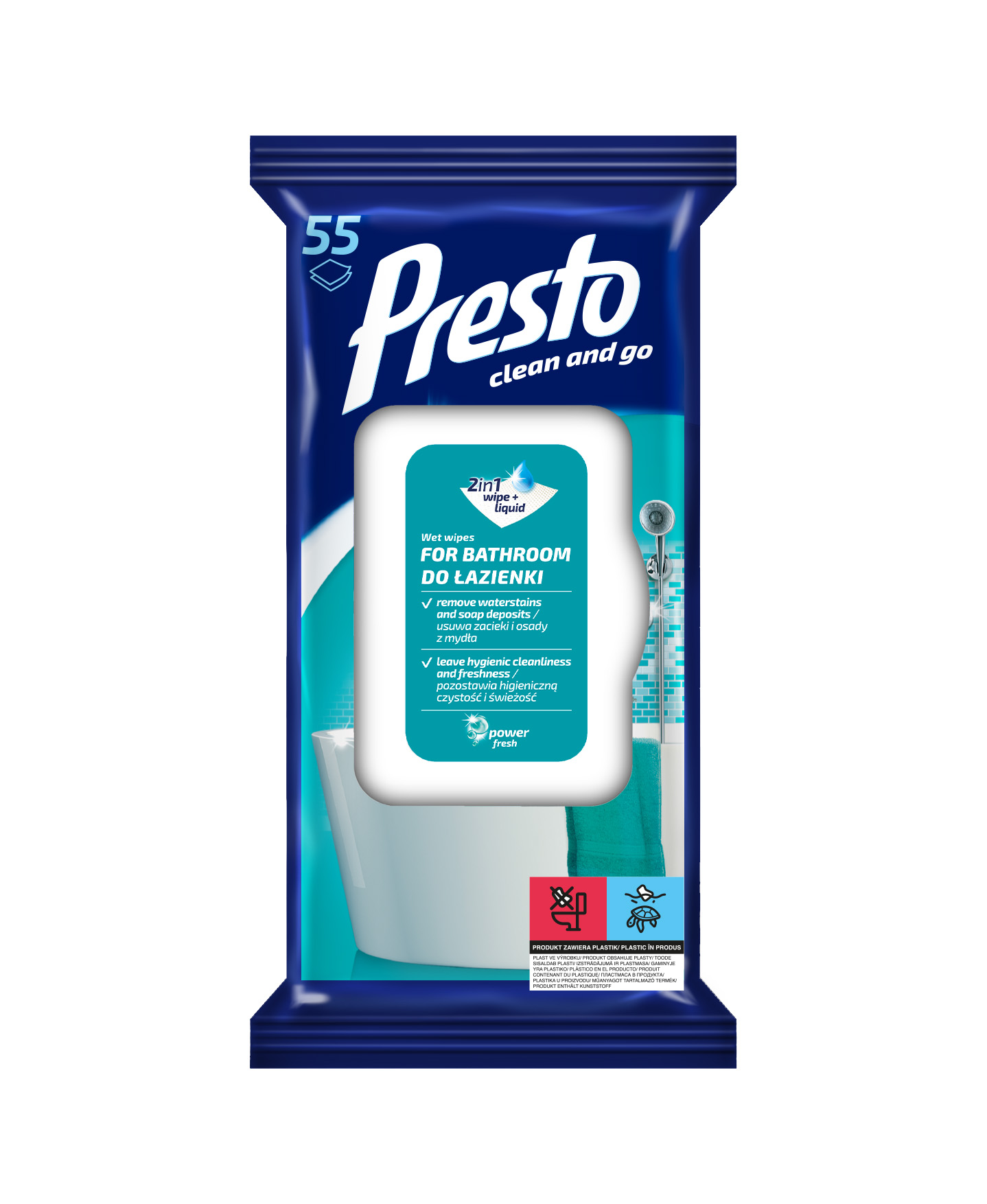 PRESTO Ściereczki nawilżane do łazienki 55 szt.
