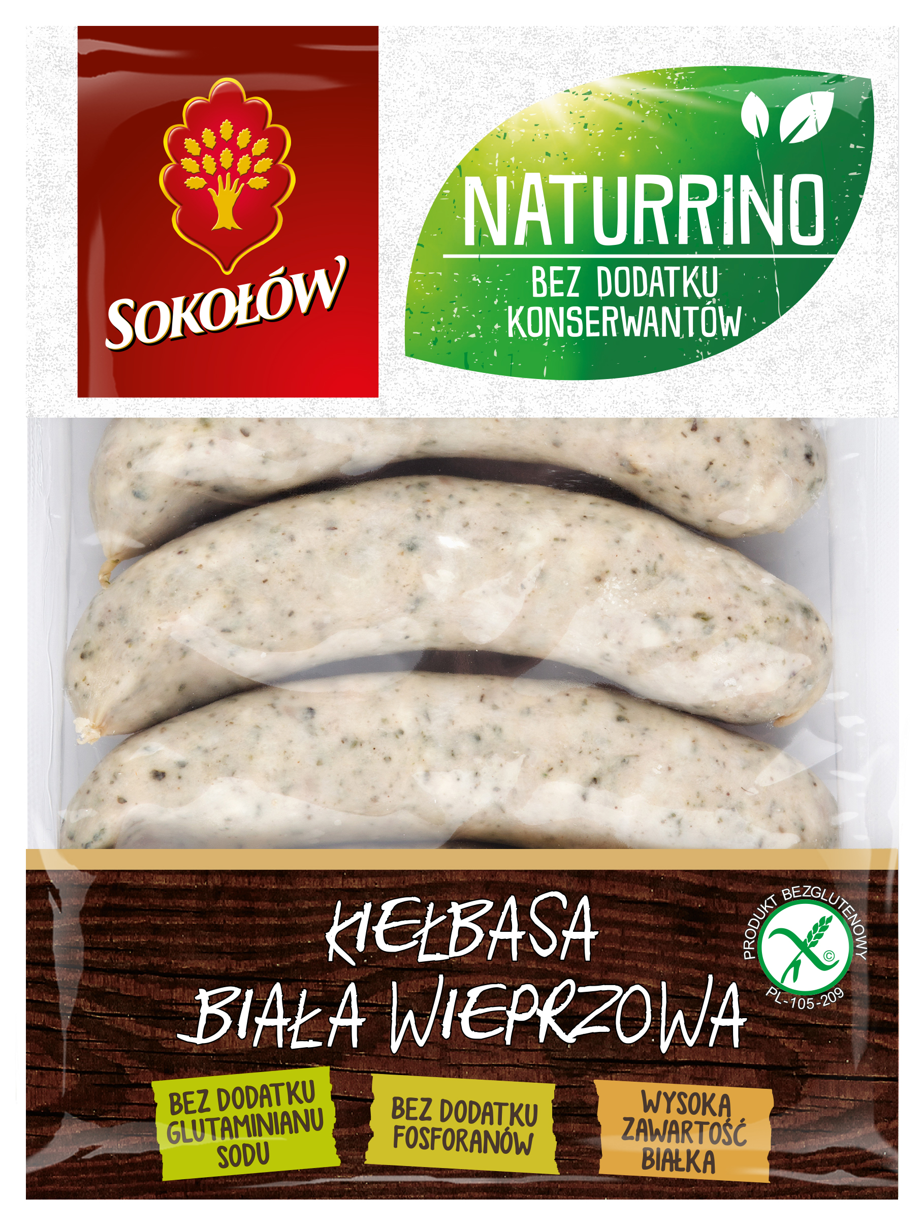 SOKOŁÓW Naturrino Kiełbasa biała wieprzowa parzona