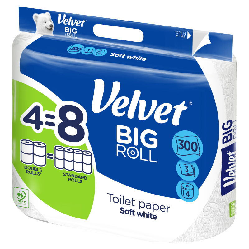 VELVET ECOroll Papier toaletowy delikatnie biały 4 rolki frisco.pl