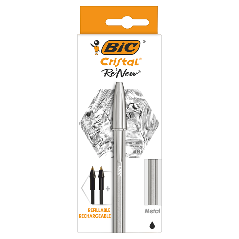 BIC Cristal Re'new Metal Długopis czarny + 2 wkłady