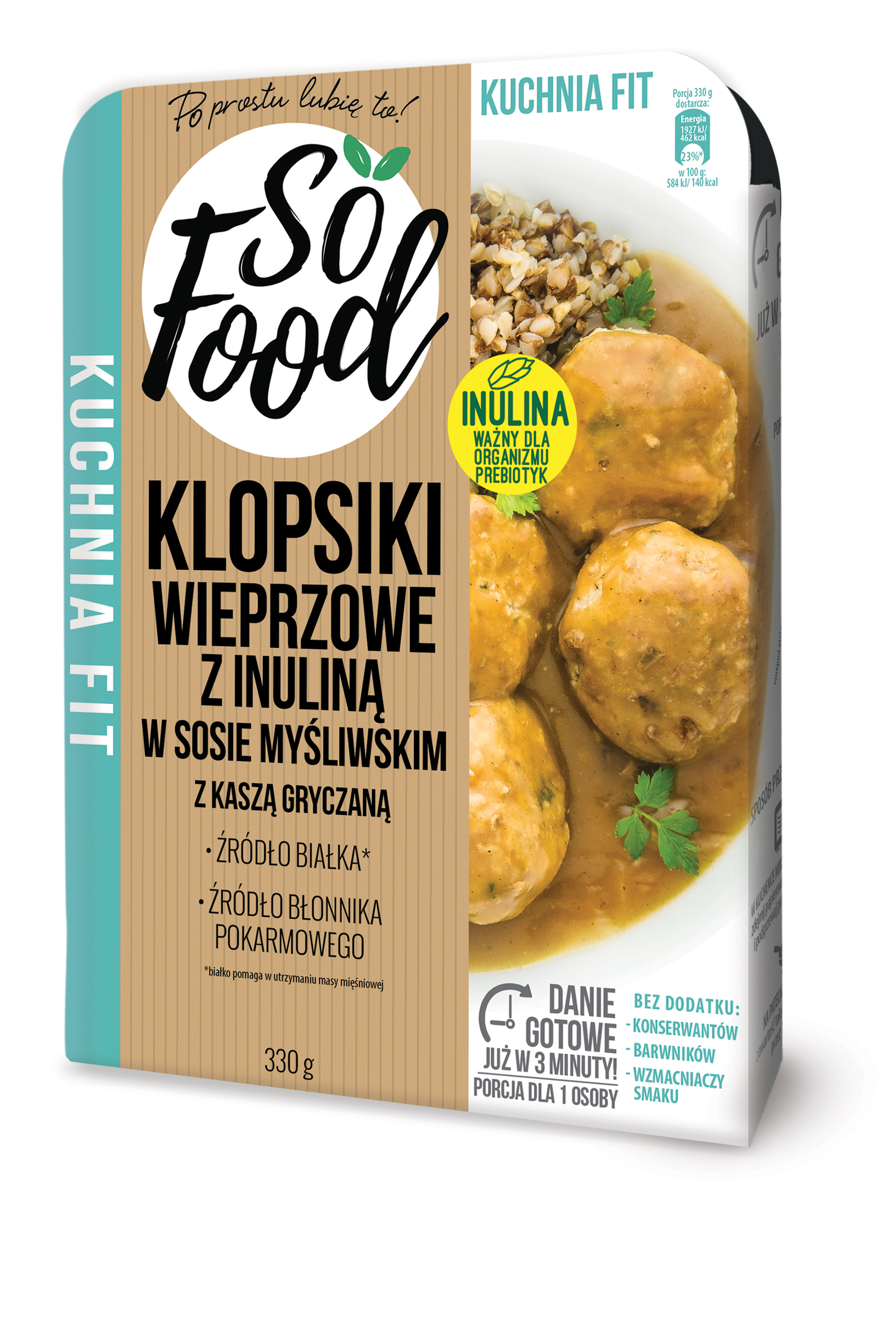 SO FOOD Klopsiki wieprzowe z inuliną w sosie myśliwskim z kaszą gryczaną
