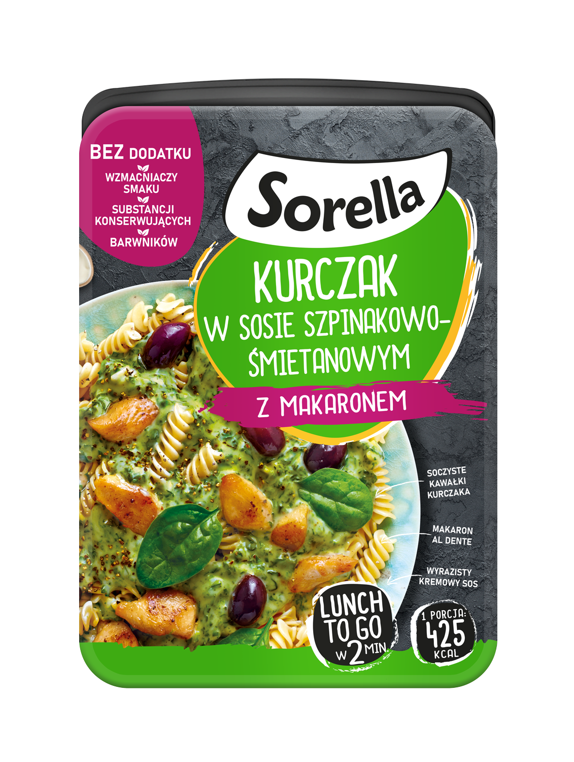 SORELLA Kurczak w sosie szpinakowo-śmietanowym z makaronem