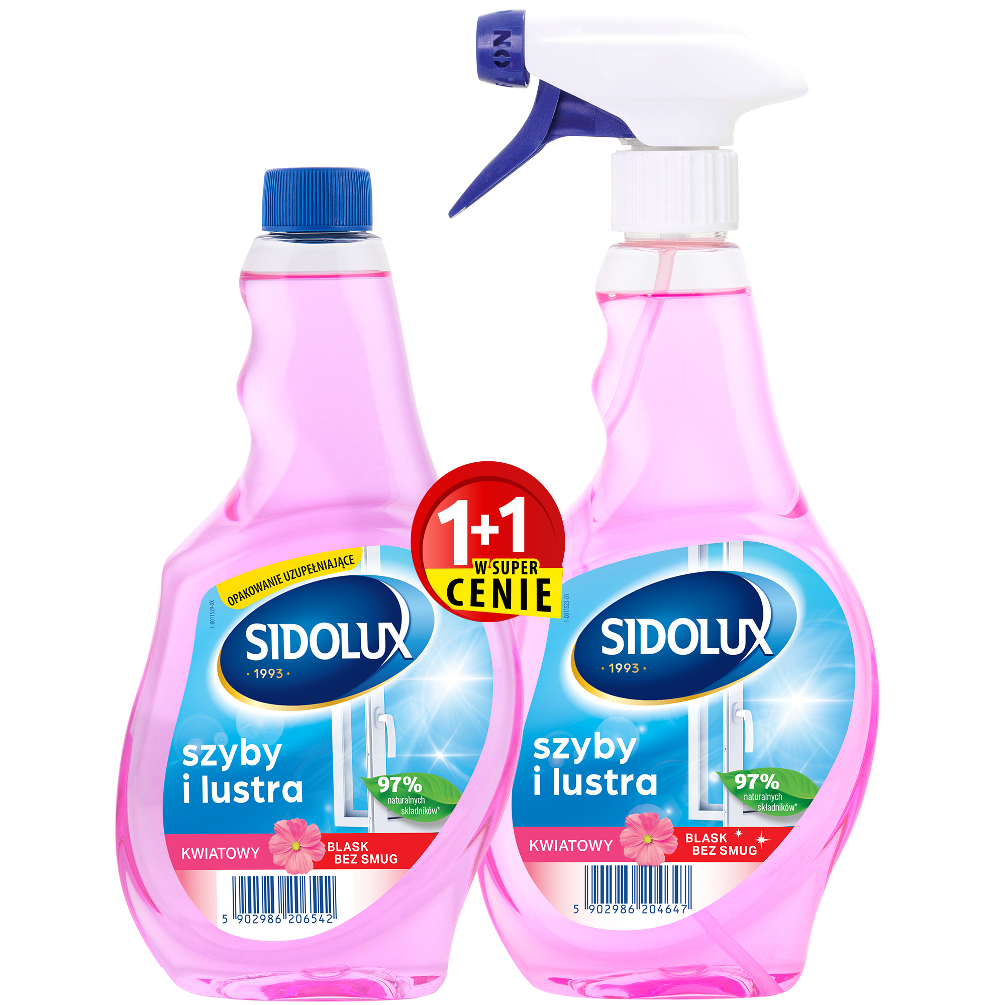SIDOLUX Crystal Płyn do mycia szyb i luster Kwiatowy 500 ml + zapas 500 ml