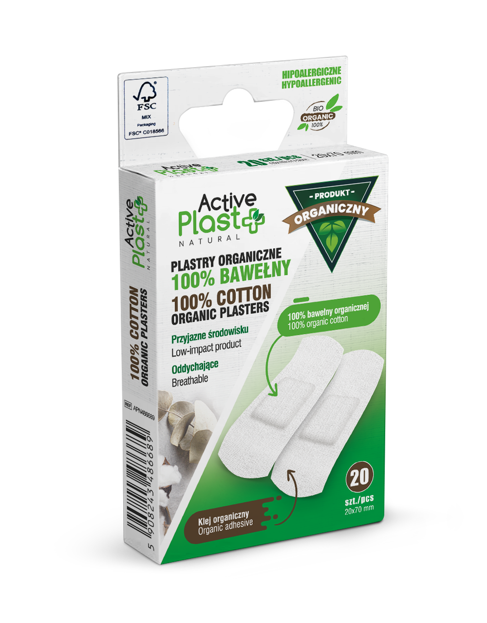 ACTIVE PLAST Plastry organiczne 2x7 cm 20 szt.