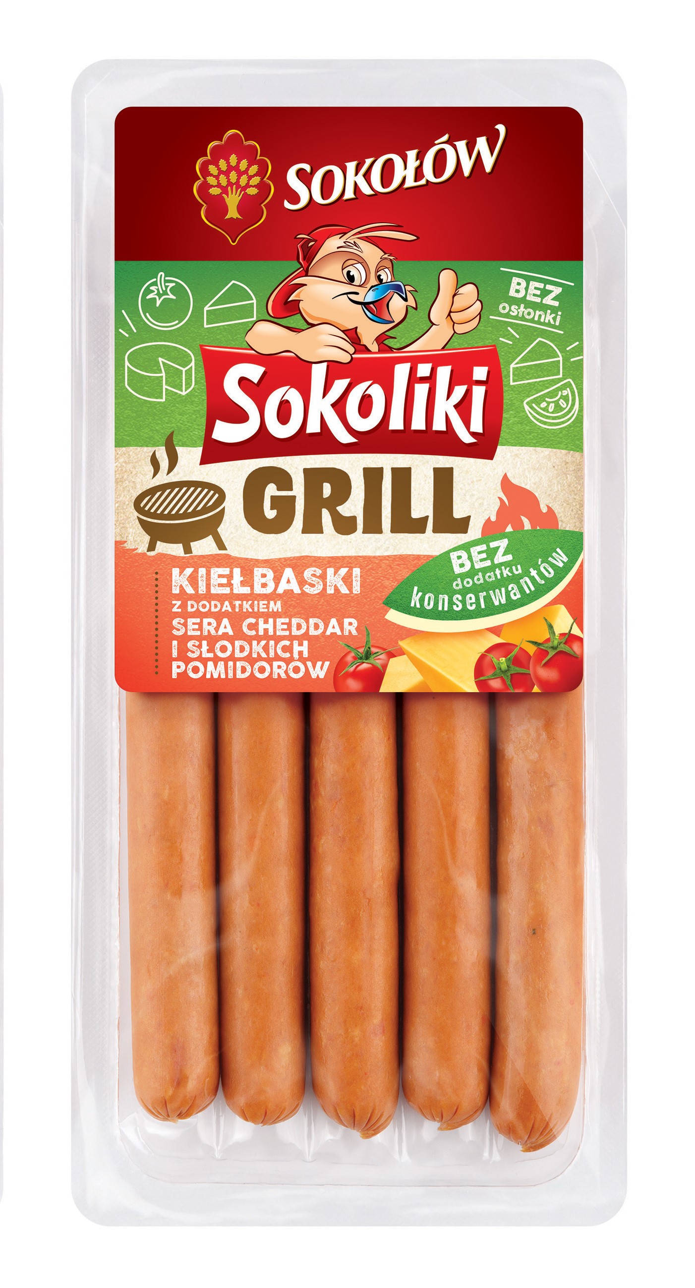 SOKOLIKI Kiełbaski z dodatkiem sera cheddar i słodkich pomidorów