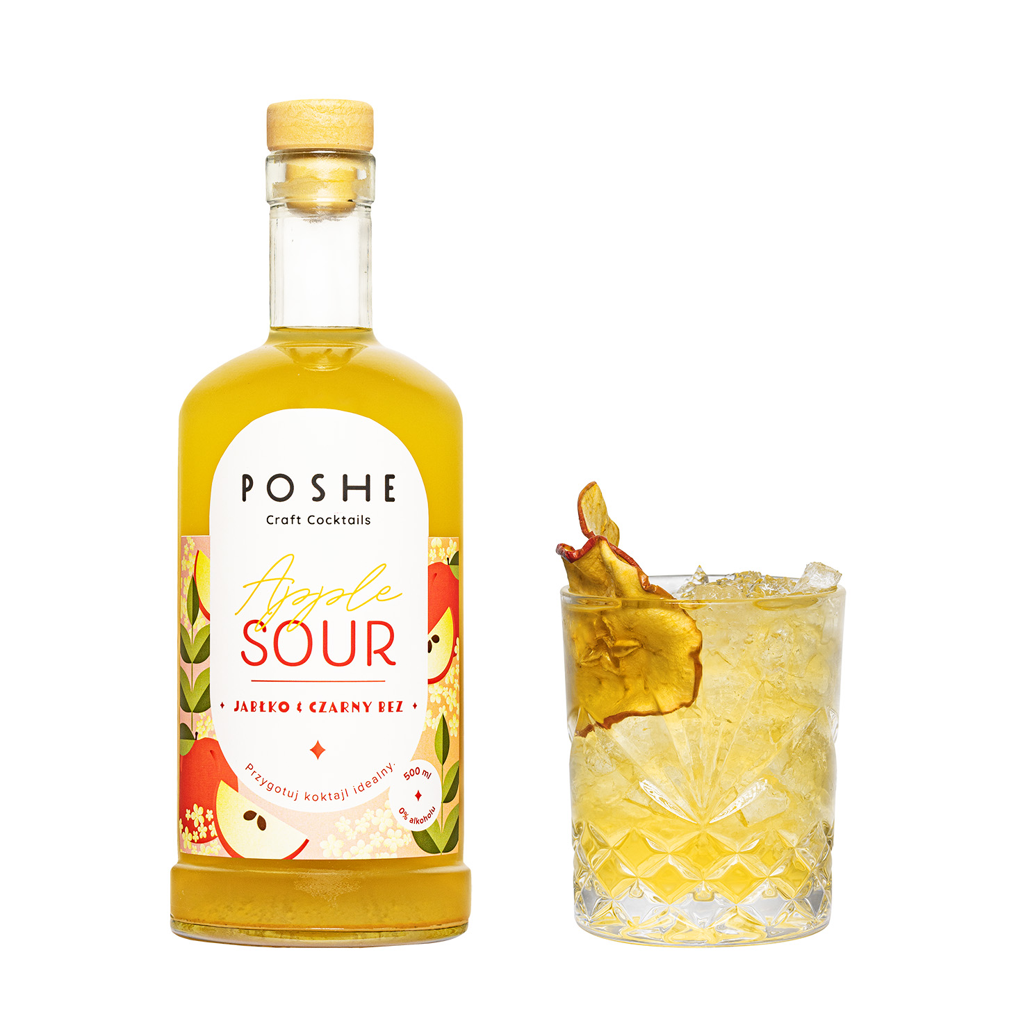 POSHE Apple sour - Mix bez alkoholu do przygotowania 5 koktajli na bazie Whisky