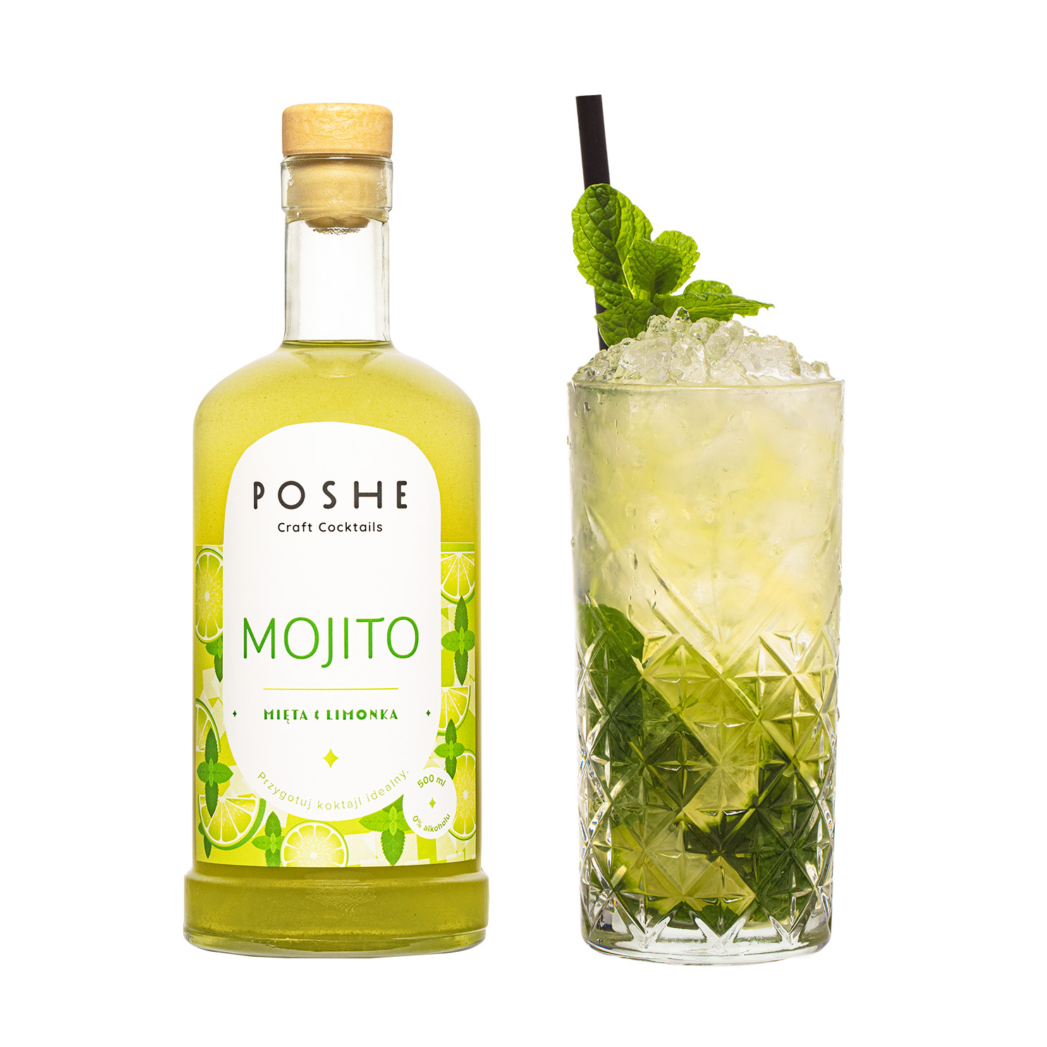 POSHE Mojito - Mix bez alkoholu do przygotowania 5 koktajli na bazie rumu