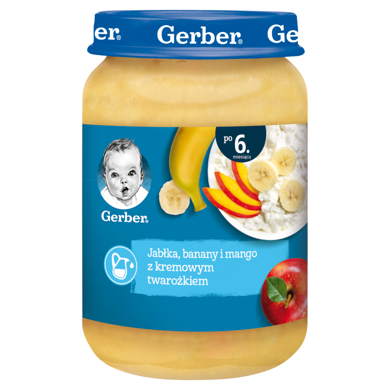 GERBER Deserek Jabłka banany i mango z delikatnym twarożkiem dla niemowląt po 6 miesiącu 190g