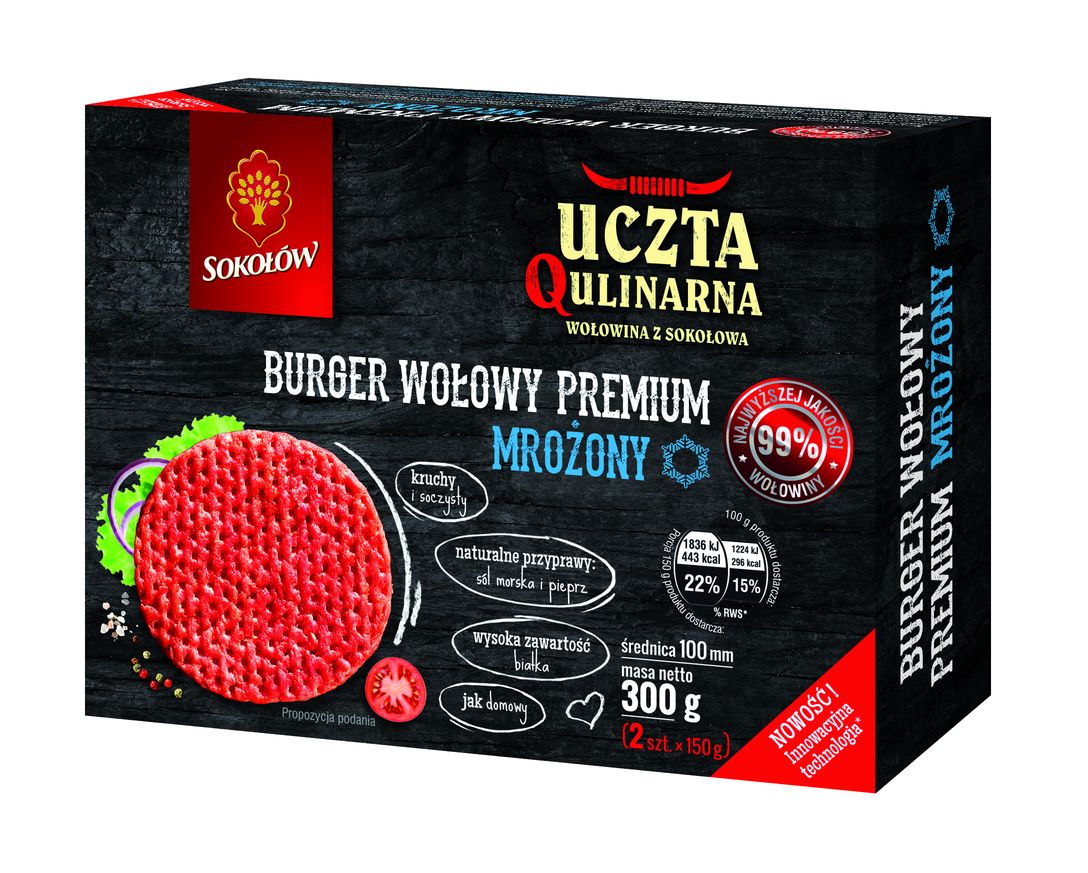 SOKOŁÓW Uczta Qulinarna Burger wołowy premium mrożony 2 szt.