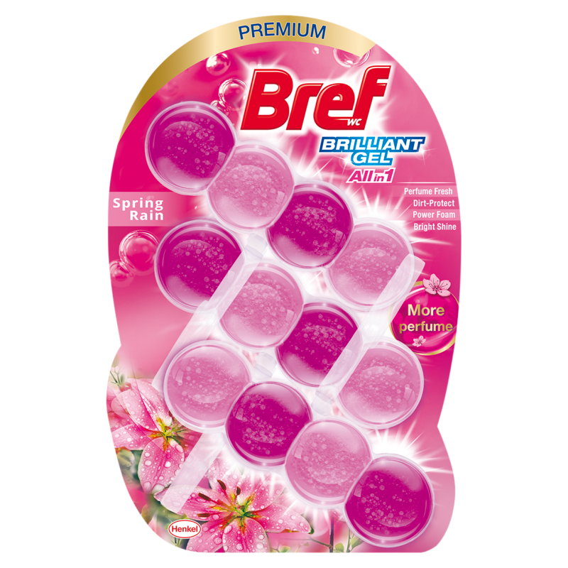 BREF Brilliant Gel Zawieszka myjąco-zapachowa do muszli WC wiosenny deszcz 3 x 42 g