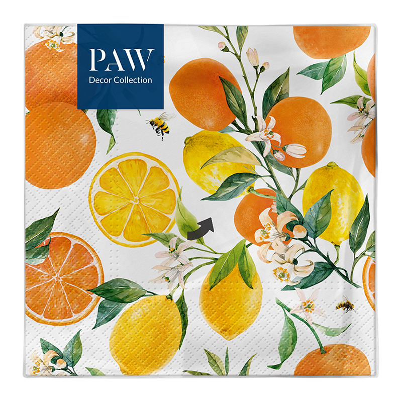 PAW DECOR COLLECTION Serwetki z bibuły 3-warstwowej Citrus with Bees 20 szt.