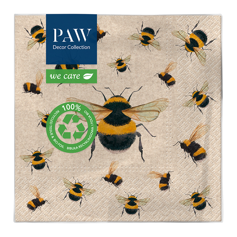 PAW DECOR COLLECTION Serwetki z bibuły 3-warstwowej recyklingowej We Care Dancing Bees 20 szt.