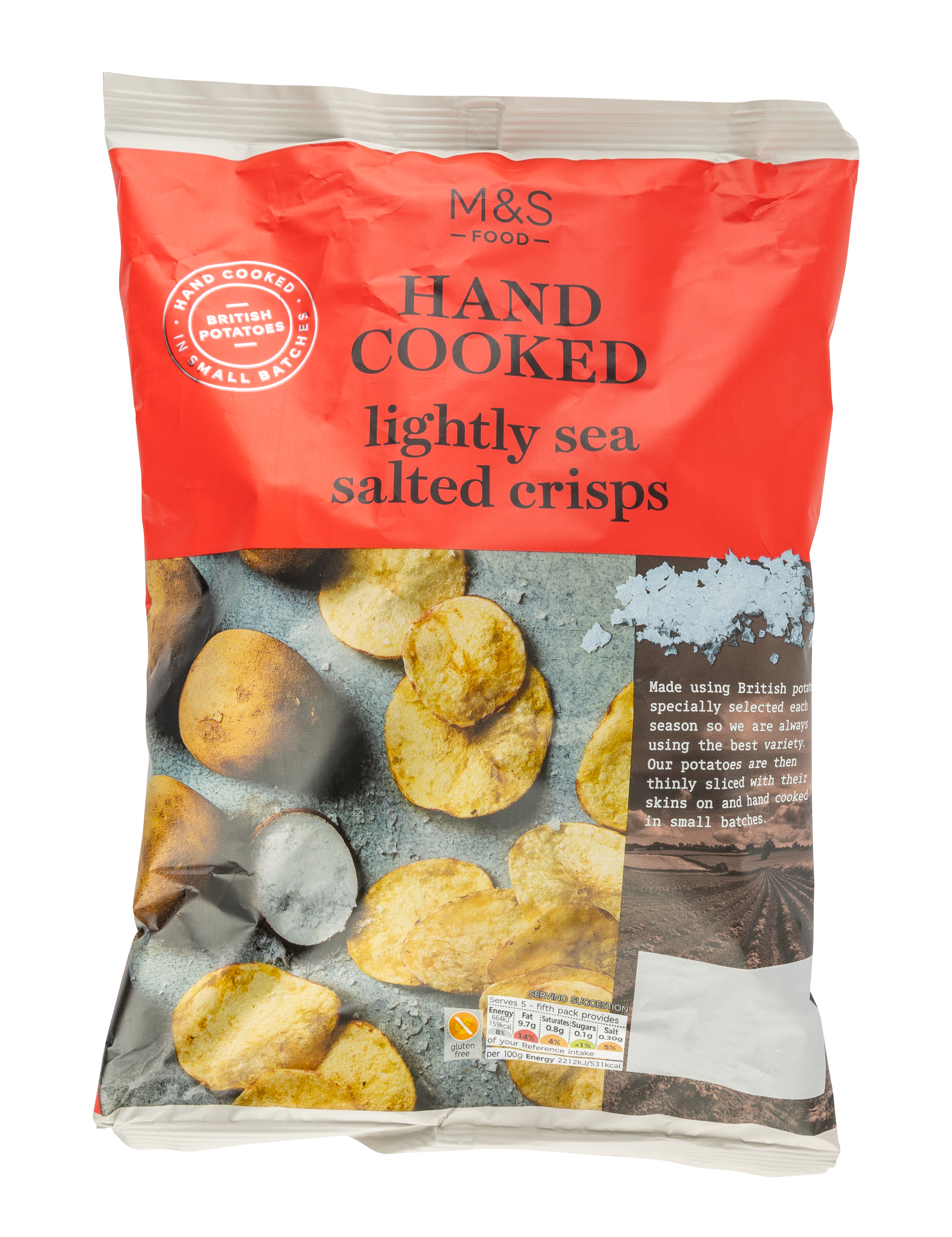 MARKS & SPENCER Chipsy ziemniaczane o smaku soli morskiej (lekko solone)