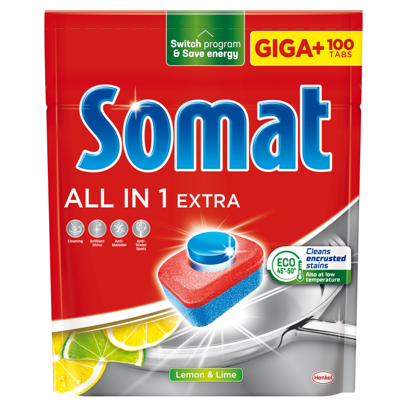 SOMAT All in 1 EXTRA Tabletki do zmywarki Lemon & Lime 100 szt.