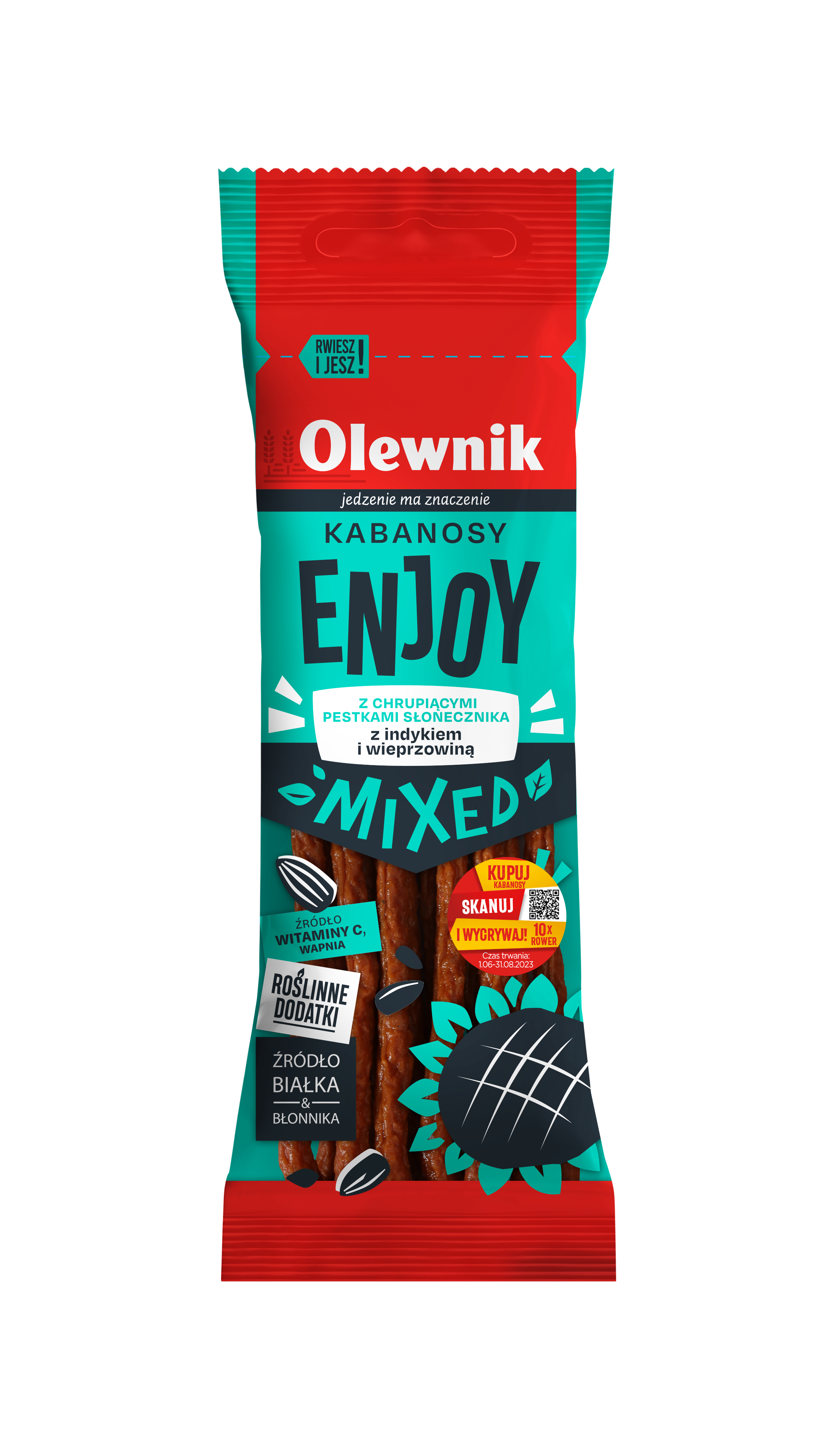 OLEWNIK Enjoy Kabanosy z indykiem i wieprzowiną oraz z chrupiącymi pestkami słonecznika