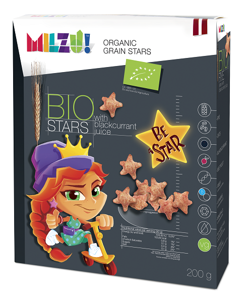 MILZU Gwiazdki żytnio - owsiane o smaku czarnej porzeczki BIO