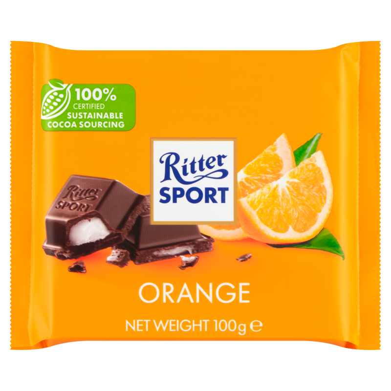 RITTER SPORT Czekolada deserowa z kremowym nadzieniem o smaku pomarańczowym
