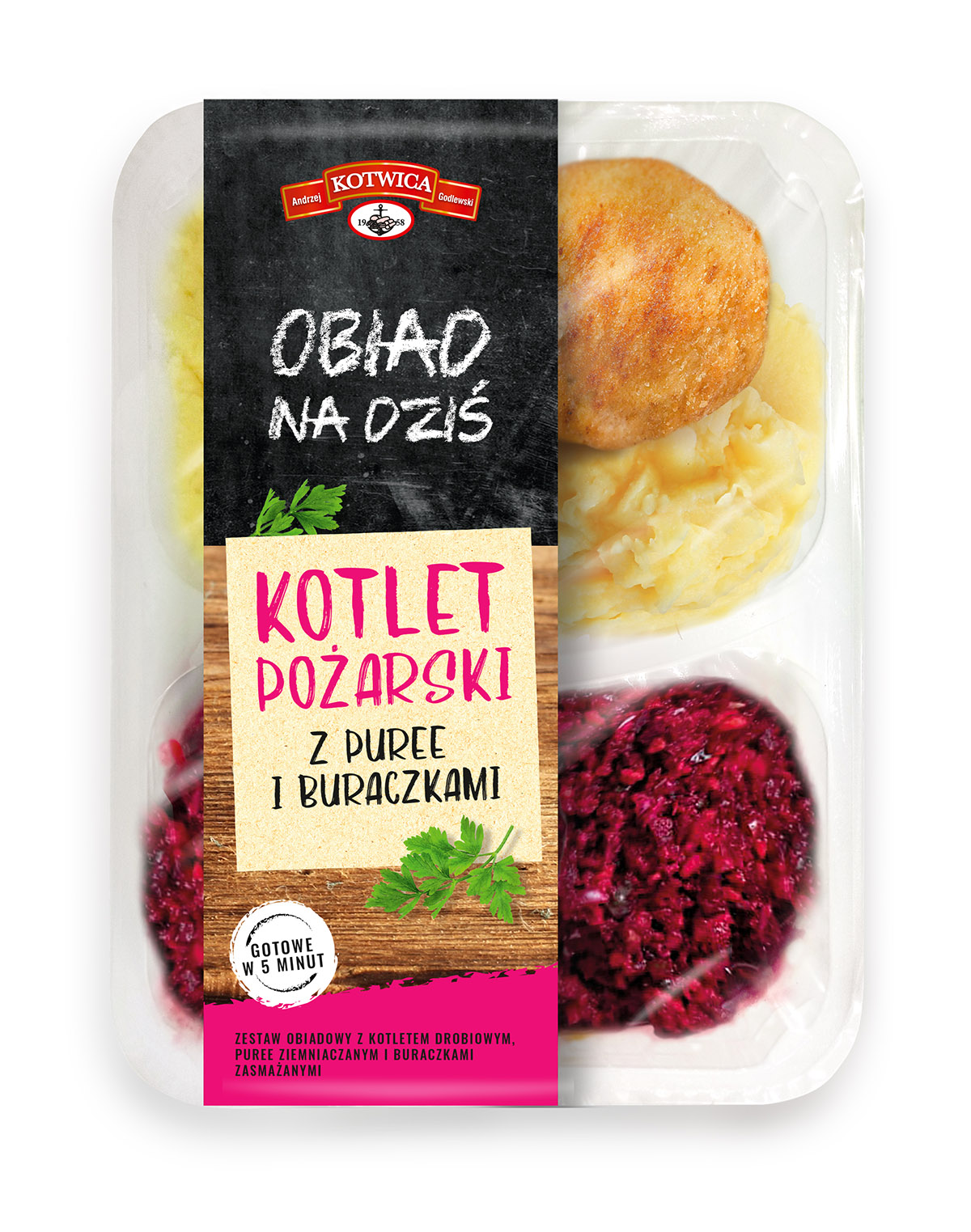 KOTWICA Kotlet pożarski z puree ziemniaczanym i buraczkami