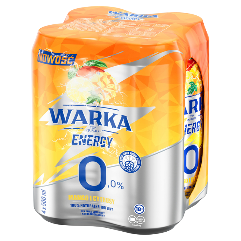 WARKA ENERGY Mango i cytrusy Piwo bezalkoholowe 4x500ml (puszka)