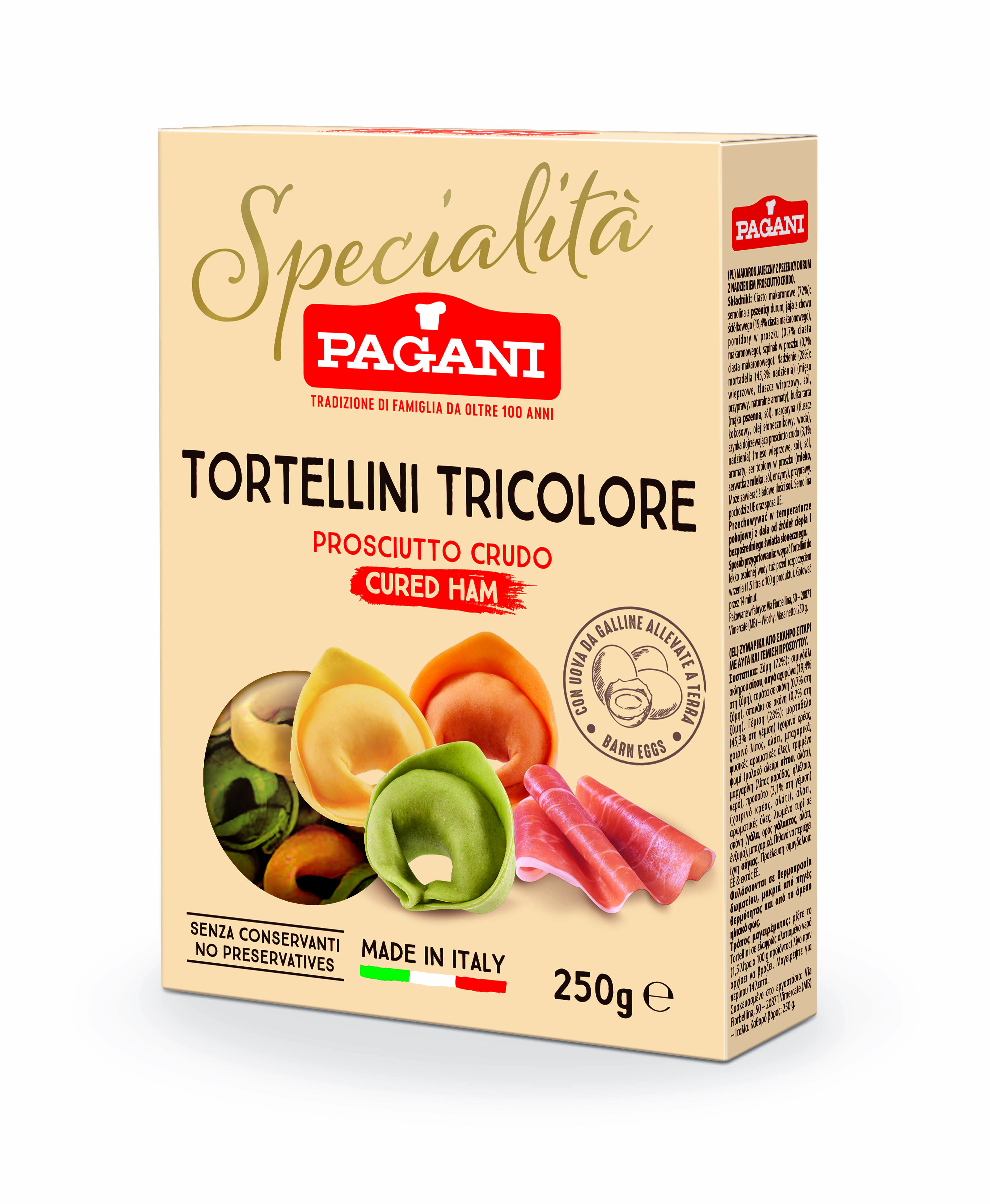 PAGANI Tortellini 3 kolory z nadzieniem Prosciutto Crudo