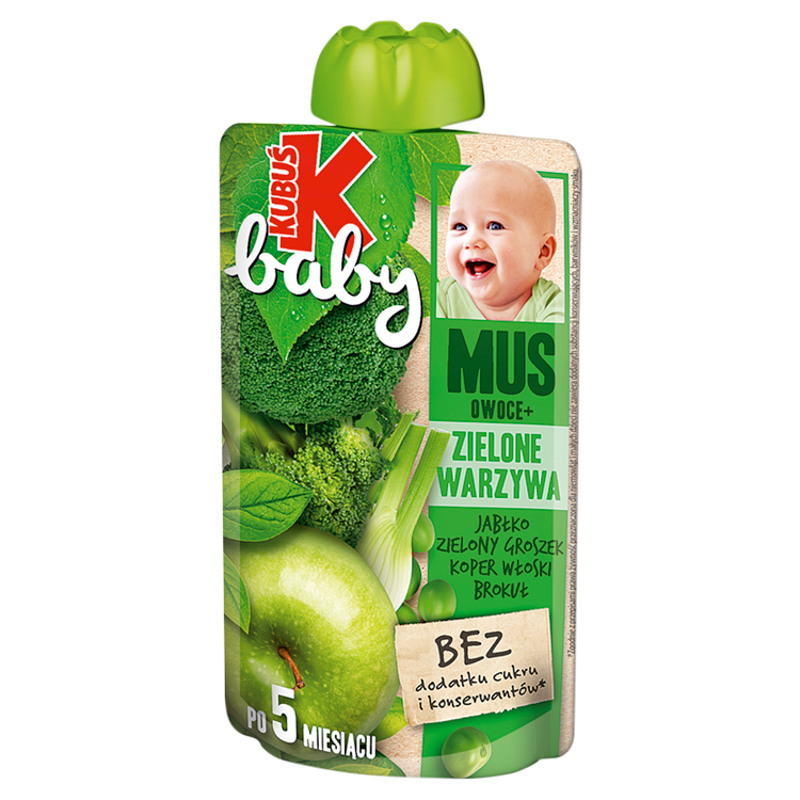 KUBUŚ Baby Mus owoce + zielone warzywa jabłko zielony groszek koper włoski brokuł po 5 miesiącu