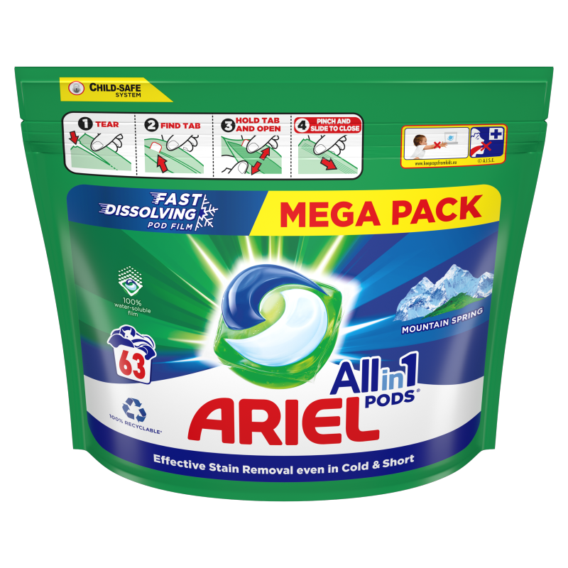 ARIEL All-in-1 PODS Mountain Spring Kapsułki z płynem do prania białych i jasnych tkanin 63 szt.