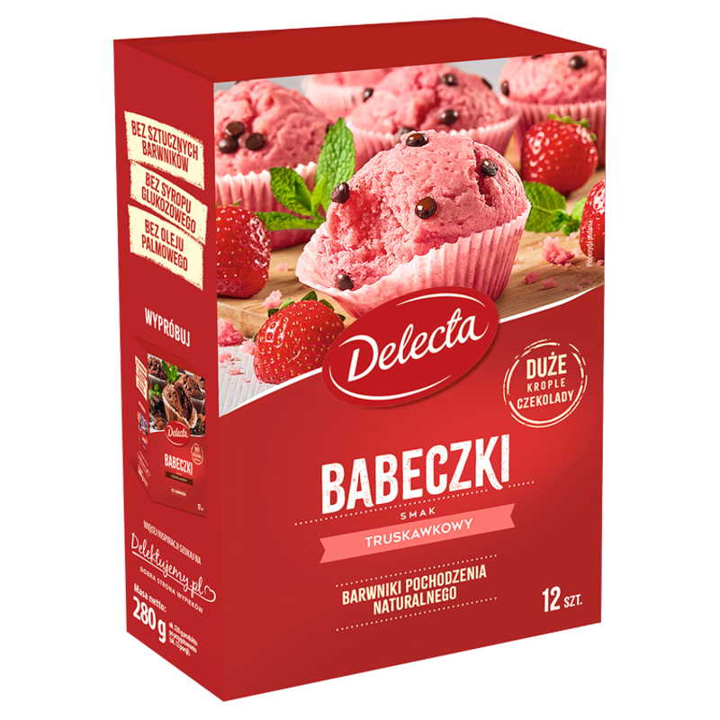 DELECTA Babeczki o smaku truskawkowym - mieszanka do wypieku (na 12 szt.)