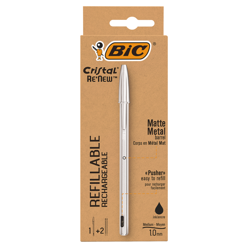 BIC Cristal Re'new Metal Długopis niebieski + 2 wkłady