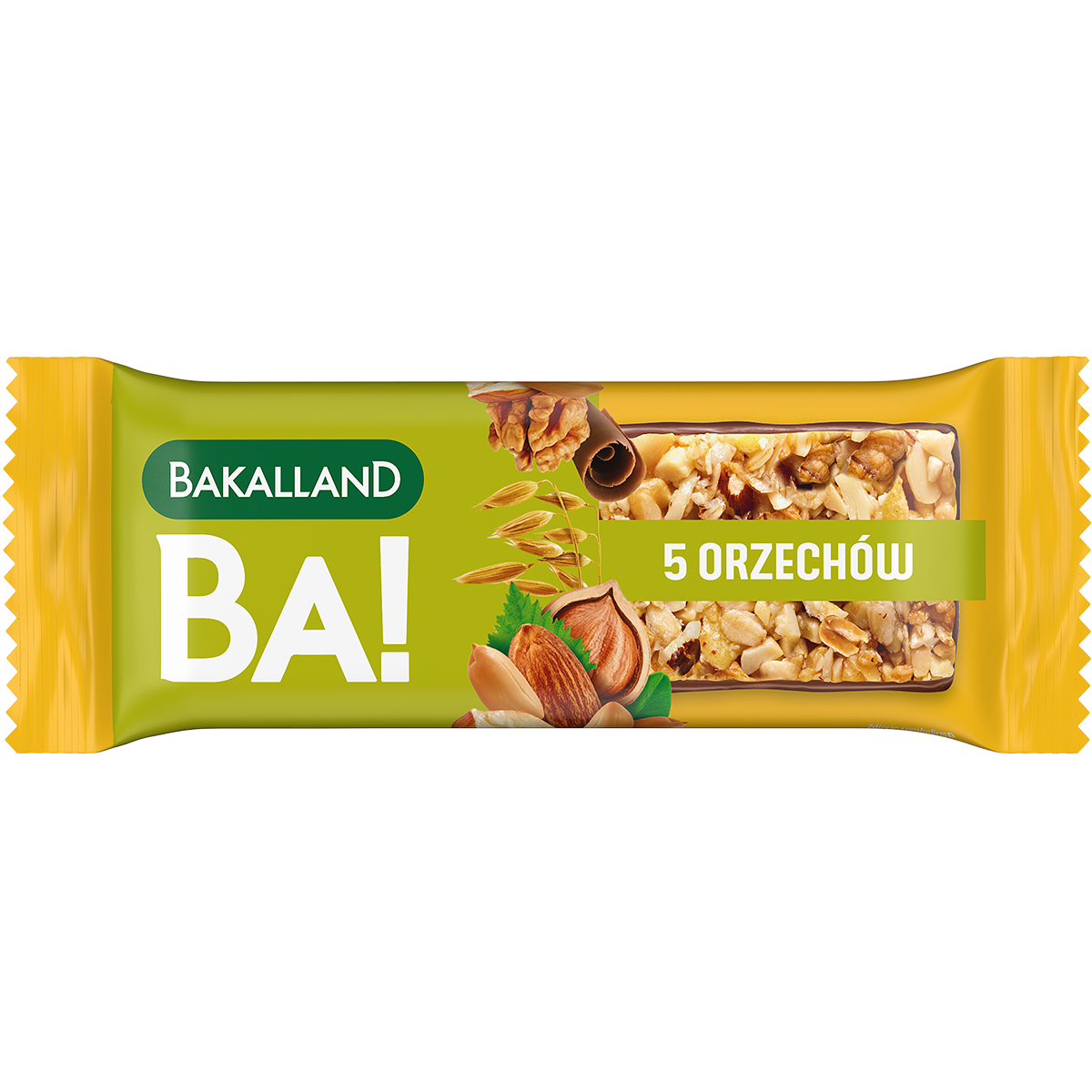 BAKALLAND BA! Baton zbożowy 5 orzechów z polewą kakaowo-mleczną frisco.pl