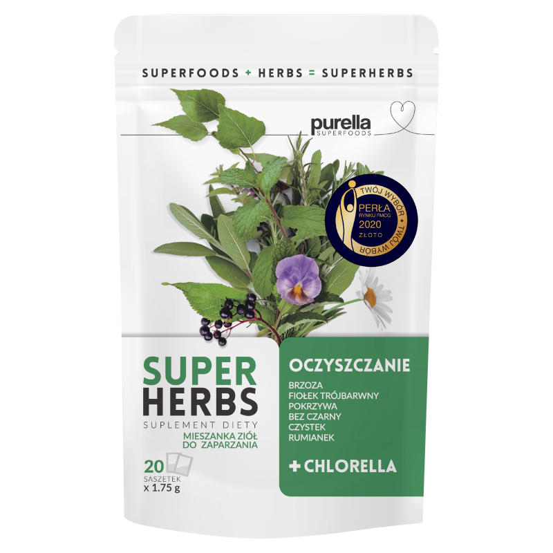 PURELLA SUPERHERBS Oczyszczanie Mieszanka ziół do zaparzenia z chlorellą 20 torebek ex. frisco.pl