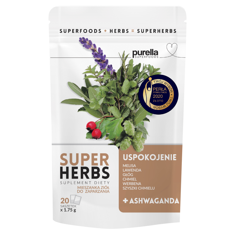 PURELLA SUPERHERBS Uspokojenie Mieszanka ziół do zaparzania z ashwagandą 20 torebek ex. frisco.pl