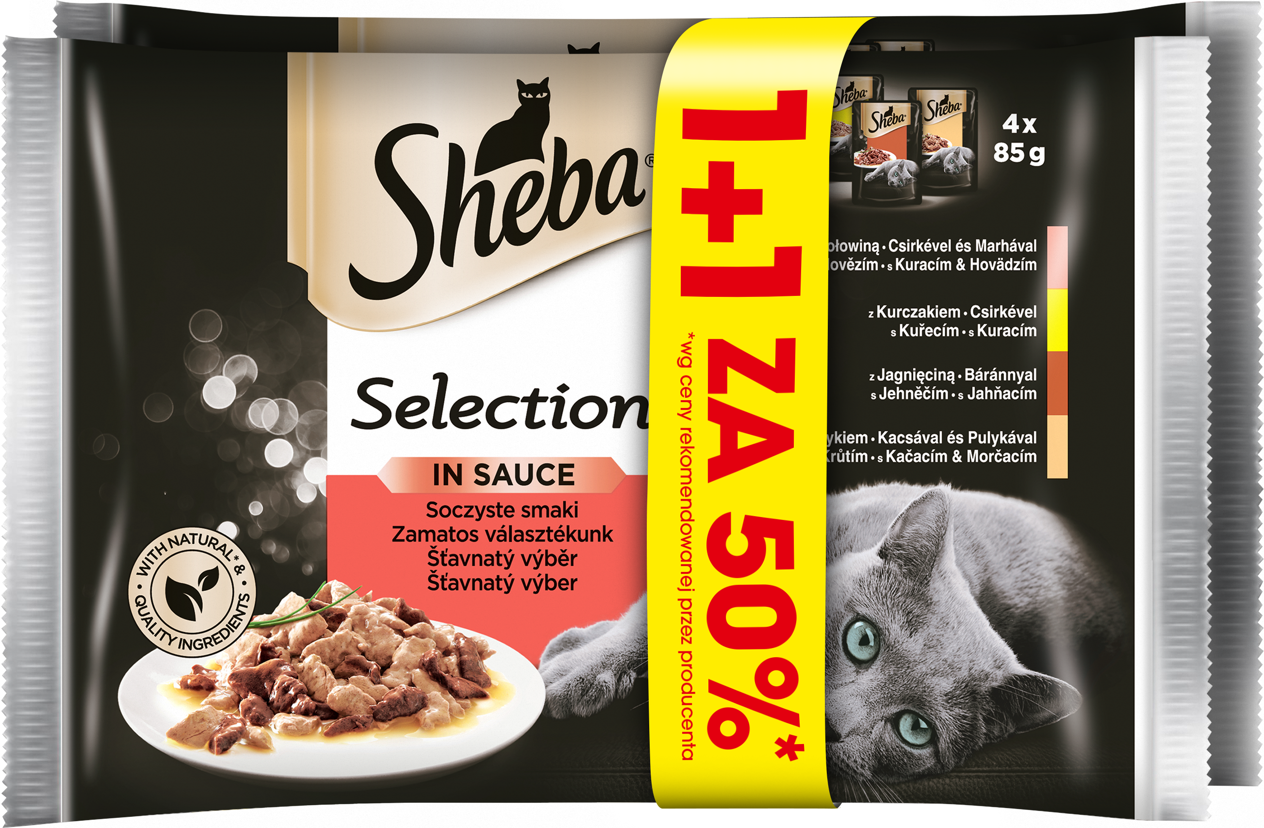 SHEBA Selection in Sauce Pokarm dla Kotów Selection in Sauce - Soczyste Smaki (4 saszetki) 1 + 1 ZA 50% frisco.pl